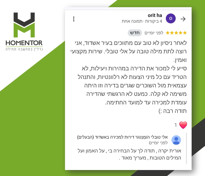 חוות דעת והמלצה של אורית הלוי על אלי טובלי