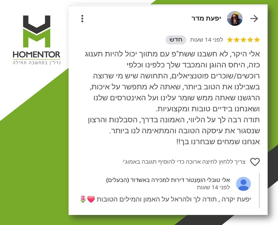 חוות דעת והמלצה של יפעת והראל מדר על אלי טובלי